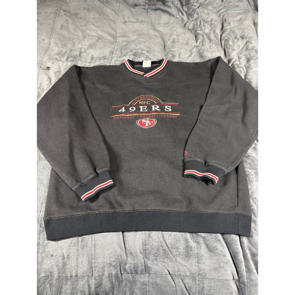 Pro Player San Francisco 49ers Sweatshirt Mens Large Black V-Neck Vintage NFL